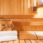 Steam room made of natural wood and accessories